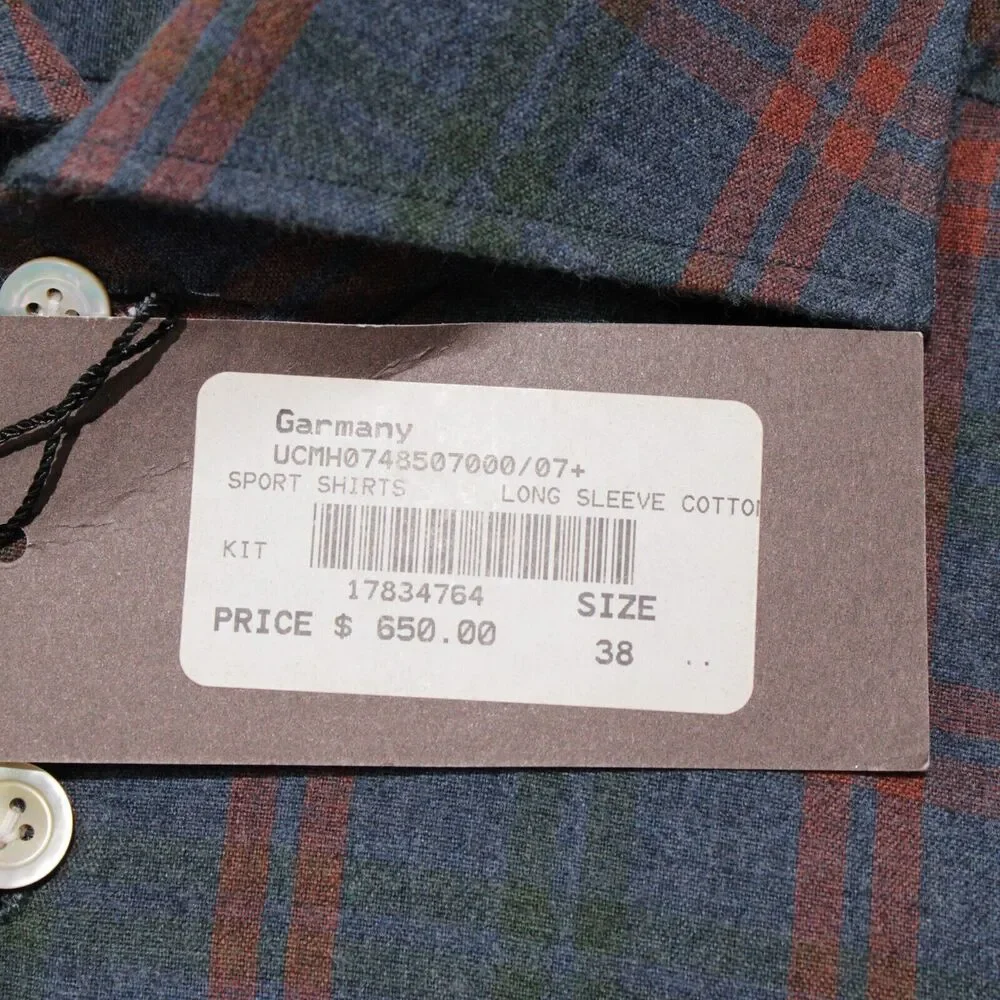 Kiton NWOT Dress Shirt Size 15 / 38 In Blue, Red, & Green Check 100% Cotton - Picture 11 of 12